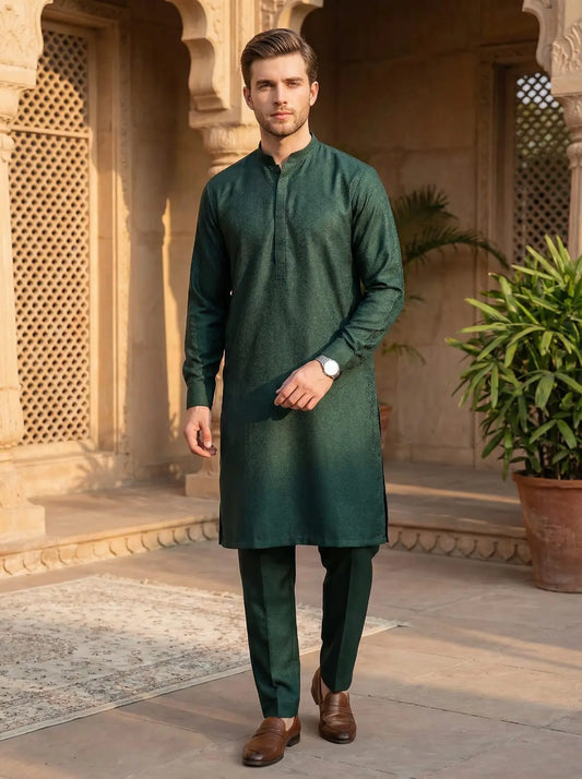 Bottle Green Row Kurta with Trouser Suit Naya Pakistani Bazar