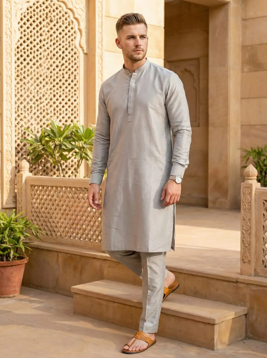 Gray Row Kurta with Trouser Suit Naya Pakistani Bazar